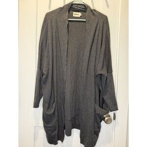 Pact Cardigan Womens Large/XL Gray Long Line Open Pockets Organic Cotton Beachy